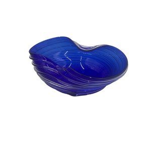 Art Glass, Thumbprint Ripped Bowl, Royal Blue 11.5"